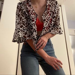 Silver Embroidered Sheer Blouse